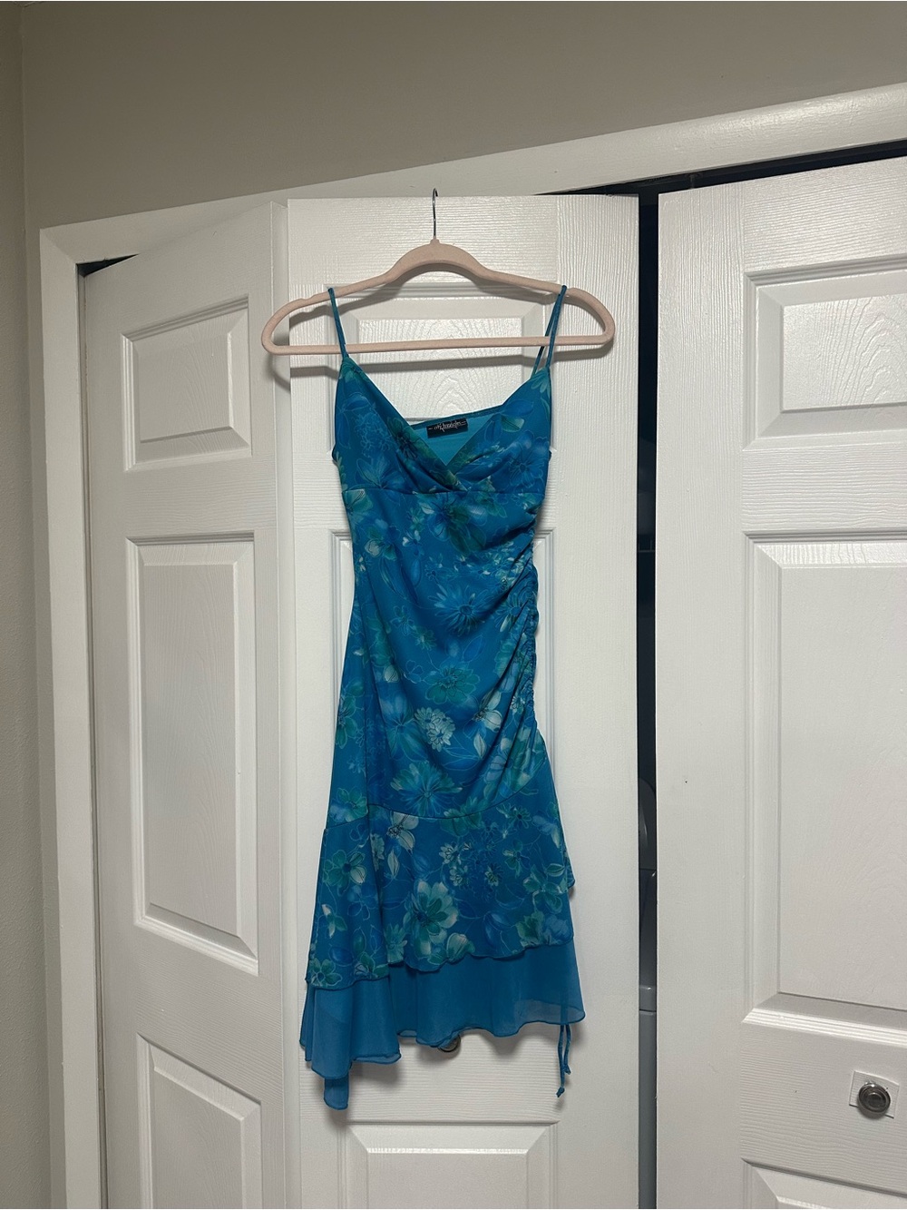 Blue Floral City Triangles Dress with Spaghetti Straps